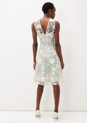 Aria Embroidered Fit And Flare Dress Eau De Nil