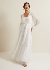 Mariana Pleated Lace Wedding Dress Pearl