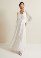 Mariana Pleated Lace Wedding Dress Pearl