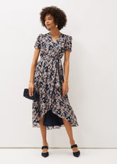 Zendaya Floral Dress Perussian Blue/Taupe