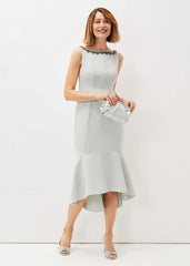 Nia Embellished Scuba Dress Eau De Nil