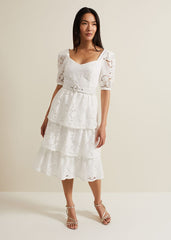 Elyse Lace Tiered Wedding Dress Ivory