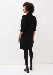 Button Down Puff Sleeve Midi Dress in Black Black