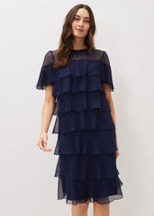 Nika Tiered Shift Dress Navy