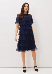 Nika Tiered Shift Dress Navy