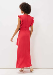Phoebe Frill Belted Maxi Dress Coral