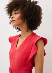 Phoebe Frill Belted Maxi Dress Coral