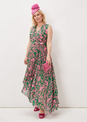 Brianna Pleated Print Dress Pink/Green