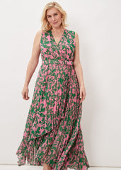 Brianna Pleated Print Dress Pink/Green