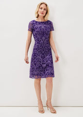 Nessa Embroidered Midi Dress Violet
