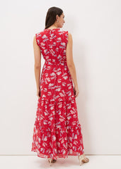Antonella Floral Tiered Maxi Dress Lipstick/Pale Blue