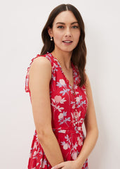 Antonella Floral Tiered Maxi Dress Lipstick/Pale Blue