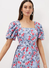 Abbiana Cotton Floral Midi Dress Multi-Coloured