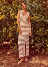 Kimmy Crochet Stripe Maxi Dress Stone/Ivory
