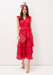 Josephina Tiered Midi Dress Lipstick