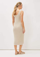 Lindan Ribbed Knit Midi Dress Stone