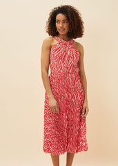 Yas Abstract Print Halterneck Dress Red/Nude