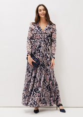 Fredrika Floral Pleated Maxi Dress Navy/Multi