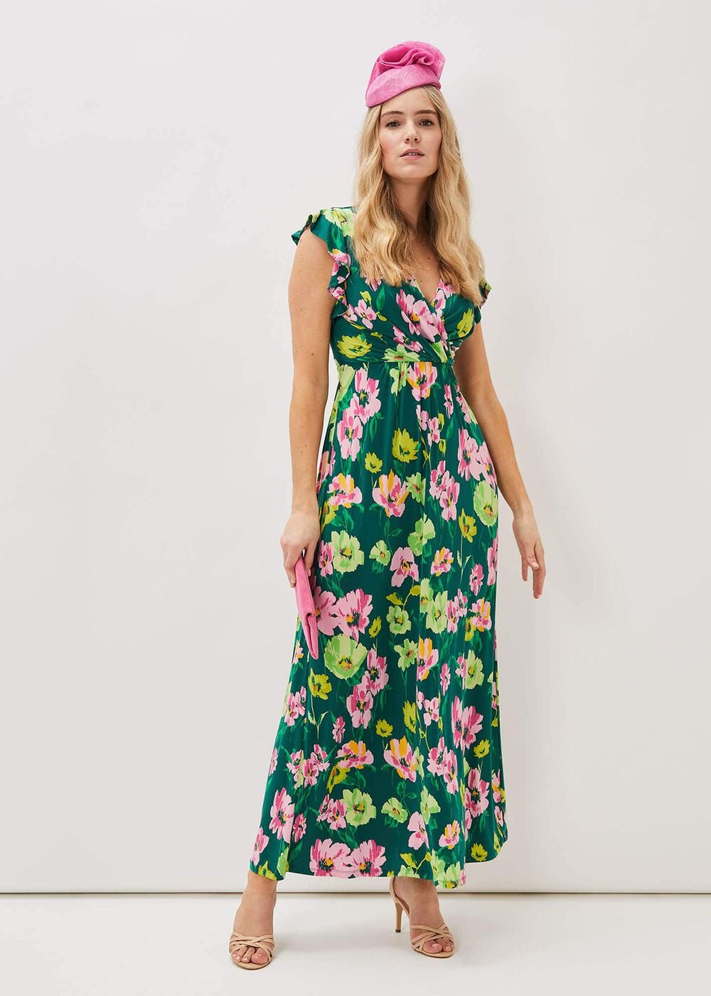 Effie Floral Jersey Maxi Dress Teal/Multi
