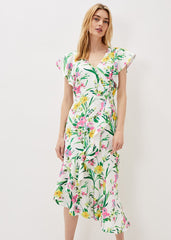 Evelin Printed Frill Hem Dress Ivory/Multi