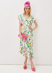 Evelin Printed Frill Hem Dress Ivory/Multi