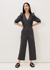 Flora Denim Frill Jumpsuit Grey