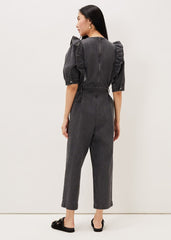 Flora Denim Frill Jumpsuit Grey