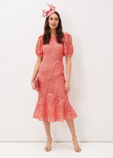 Lidia Guipure Lace Fishtail Dress Watermelon