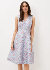 Rosebud Jacquard Fit And Flare Dress Arctic Blue/Pink