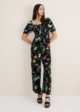 Zaylah Floral Shirred Waist Jumpsuit Black