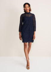 Verity Lace Shift Dress Navy