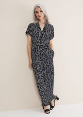 Paige Abstract Print Wide Leg Jumpsuit Navy/Ivory