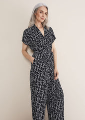 Paige Abstract Print Wide Leg Jumpsuit Navy/Ivory