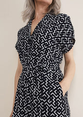 Paige Abstract Print Wide Leg Jumpsuit Navy/Ivory