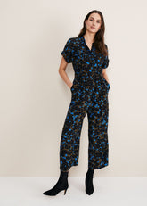 Nell Floral Wide Leg Jumpsuit Khaki/Blue