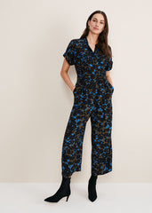 Nell Floral Wide Leg Jumpsuit Khaki/Blue
