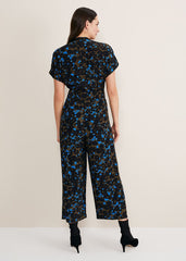 Nell Floral Wide Leg Jumpsuit Khaki/Blue
