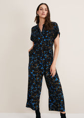 Nell Floral Wide Leg Jumpsuit Khaki/Blue