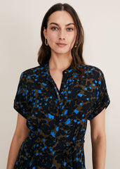 Nell Floral Wide Leg Jumpsuit Khaki/Blue