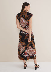 Estelle Paisley Tie Waist Dress Black/Multi