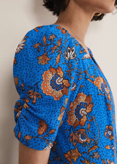 Adriel Paisley Midi Dress Blues/Orange