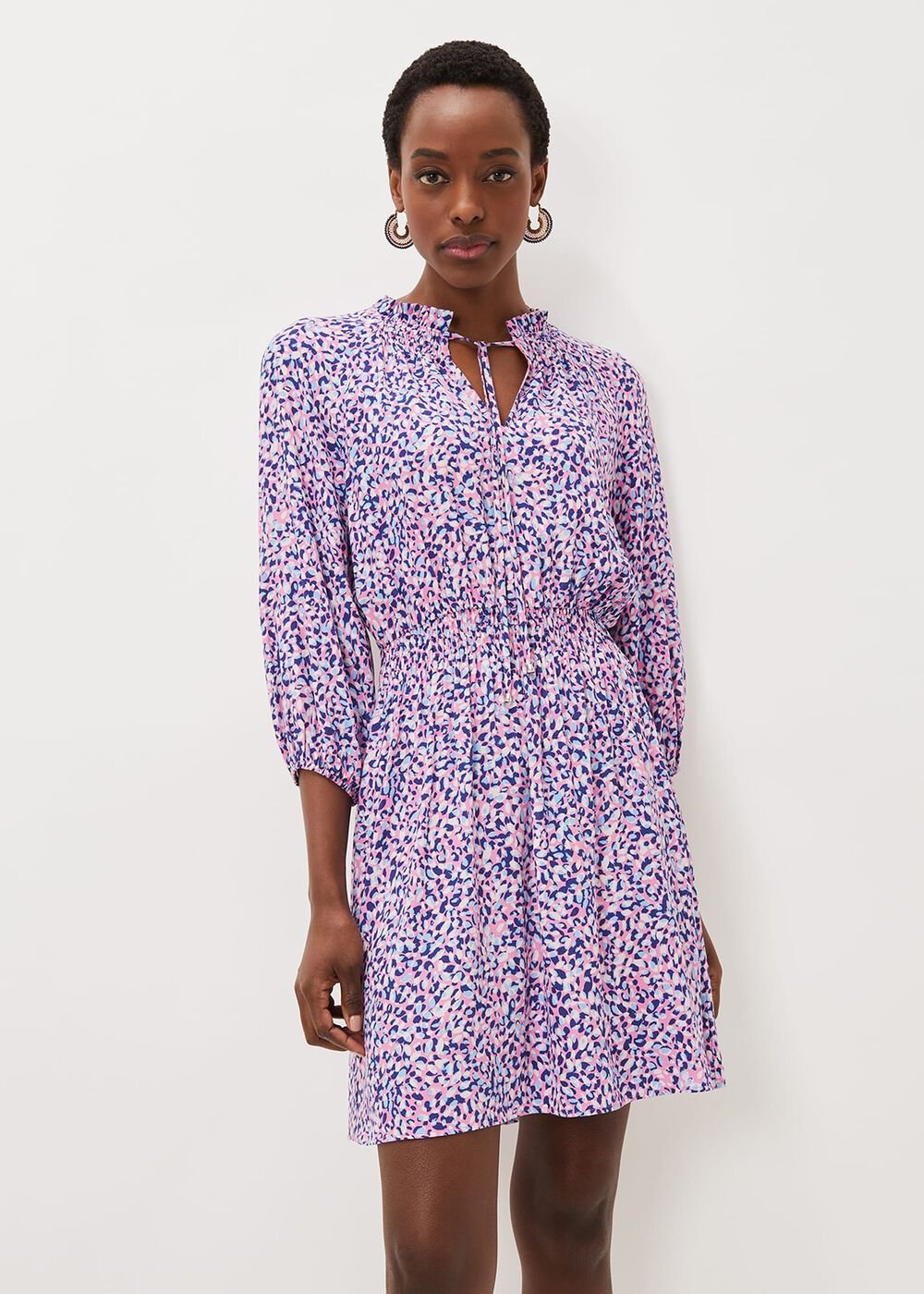 Phillipa Almond Print Short Dress Pink Multi