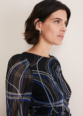 Gizelle Swirl Long Sleeved Dress Cobalt/Black