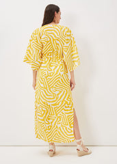 Dena Linen Zebra Print Maxi Dress Yellow/White