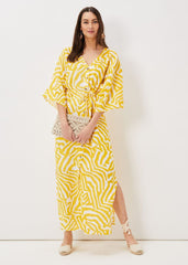 Dena Linen Zebra Print Maxi Dress Yellow/White