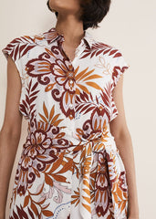 Estelle Paisley Tie Waist Dress Ivory Multi