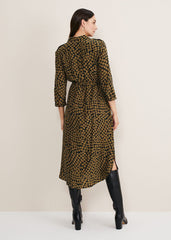Kesia Hearts Swing Dress Khaki/Black
