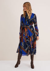 Chantilly Chiffon Shirt Dress Ochre/Blue/White
