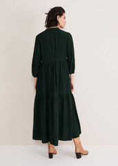 Jayde Tiered Midaxi Dress Dark Green