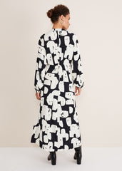 Black & White Abstract Maxi Dress Ivory/Black